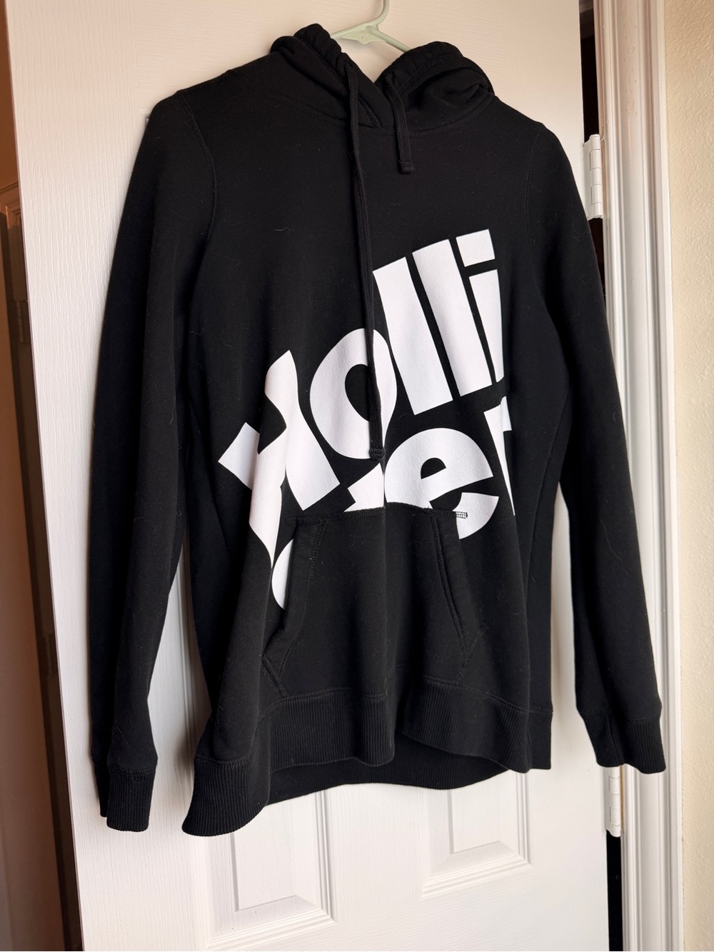 Hollister Black Zip-Up Hoodie with Bold White Graphic